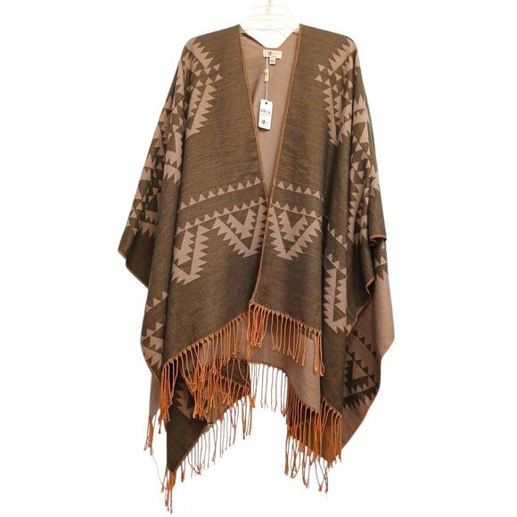 Reversible Aztec Cape Western Southwestern One Size Fits All Khaki Green Soft - Picture 1 of 16